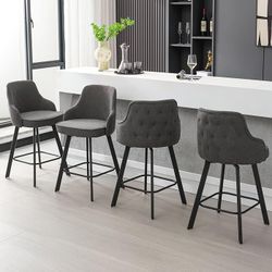 Bar Stools Set of 4,30" Swivel Bar Height Barstools with High Back, Linen Kitchen Bar Stool Bar Height for Kitchen Island (Dark Grey, 3PCS 30" Bar Sto