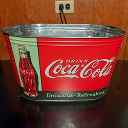 Vintage Coca Cola Coke Ice Bucket Large Oval Galvanized Metal Tin Party Tub Cooler