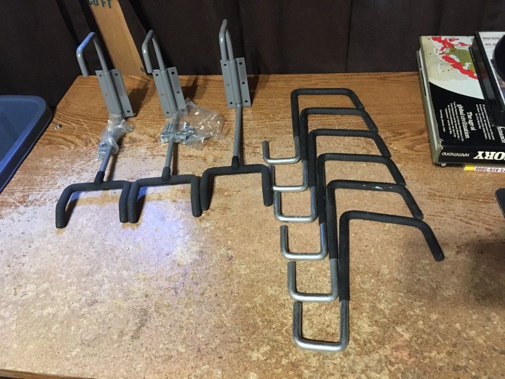 Lot Of Nine Garage Wall Hooks 6x S-hooks, 3x Power Equip Hanger.