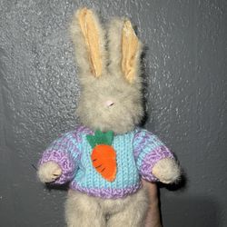 chrisha playful plush bunny rabbit carrot sweater vintage 1988 stuffed animal toy