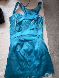 Teal Satin Mini Dress with Cutout Detail