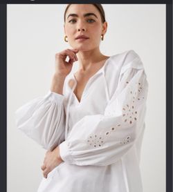 Rails White Eyelet Embroidered Balloon Sleeve Cotton Peasant Blouse S