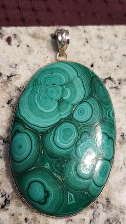 Bullseye Malachite and intricate silver pendant with bail