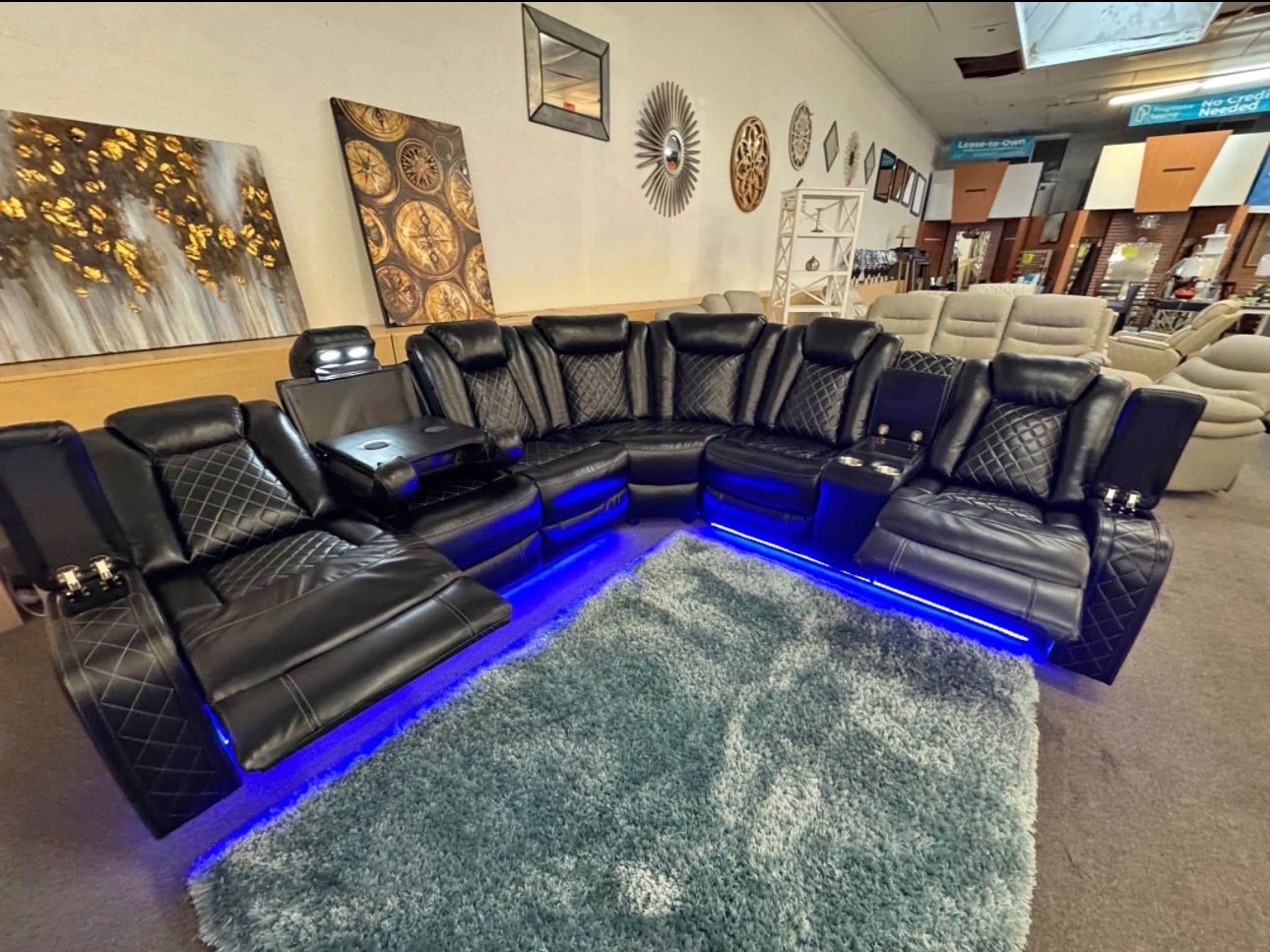 Black Sofa Sectional 2x Power Recliners & Wirless Charging