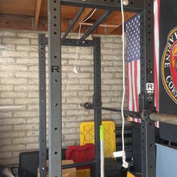 Rough Squat Rack With Weights And Bench 