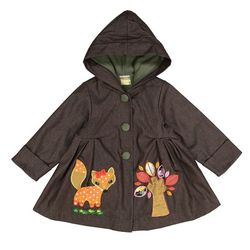 Toddler Girl "Roxy Foxy" Coat Dress. Fox Applique Fall Hooded Overcoat. Size 4T