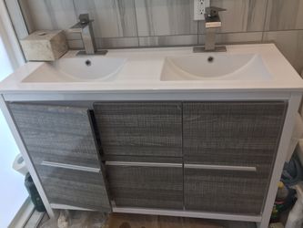 Bathroom dual double sink cabinet