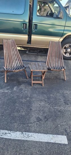 Wooden Slatted Folding Chair Set with Side Table