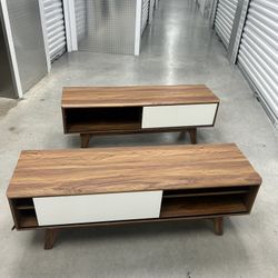 Mid-Century Modern TV Stand / Coffee Table Set – Sliding Doors – Rare Matching Pair