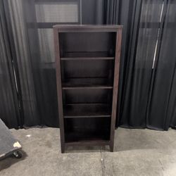 Dark Wood Five-Shelf Bookcase with Adjustable Shelves