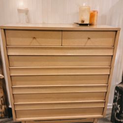 RARE Mid Century Modern Blonde Tallboy Dresser – American of Martinsville | 1950s–60s