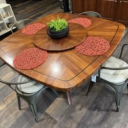 All-Wood Dining Table + 4 Steel Chairs – Great Condition