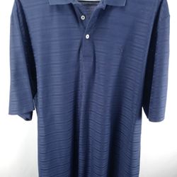Ralph Lauren Mens Size Large Embossed Polo Golf Shirt. Excellent like new condition no fade polyester cotton blend. Embossed raised striped pattern, s
