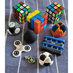 Rubik's Cube Footbag Hacky Sack Fidget Spinner, Roller Toys, 10pc Set