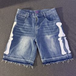 skeleton jean shorts