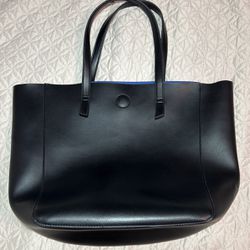 Macys Black Leather Tote Bag (blue On Inside) 