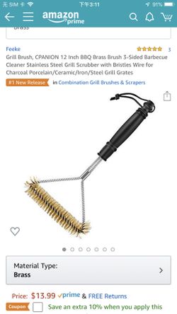 Brand new Grill Brush, CPANION 12 Inch BBQ Brass Brush 3-Sided Barbecue Cleaner Stainless Steel Grill Scrubber