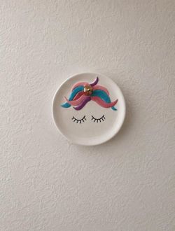 Unicorn jewelry dish holder pink, blue, and purple with closed eyes!