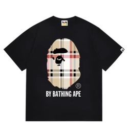 A Bathing Ape Black T-Shirt with Plaid Ape Head