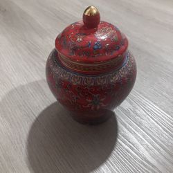 Red Cloisonné Lidded Decorative Jar
