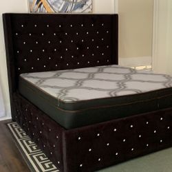 King Size Black Velvet Platform Bed 