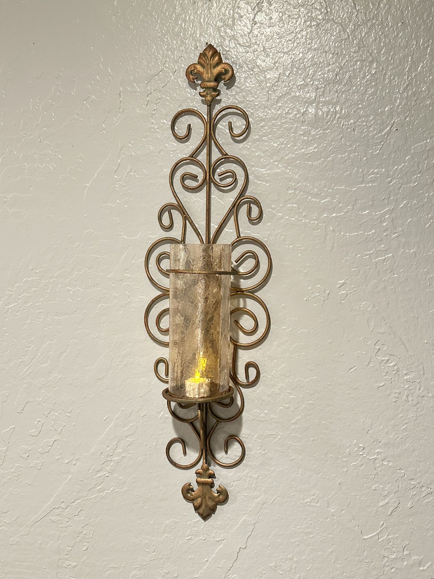 Home interiors Gold Aged Wall Sconce with amber crackled glass