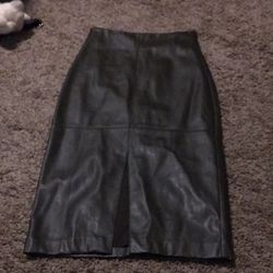 Green Leather Knee Skirt 
