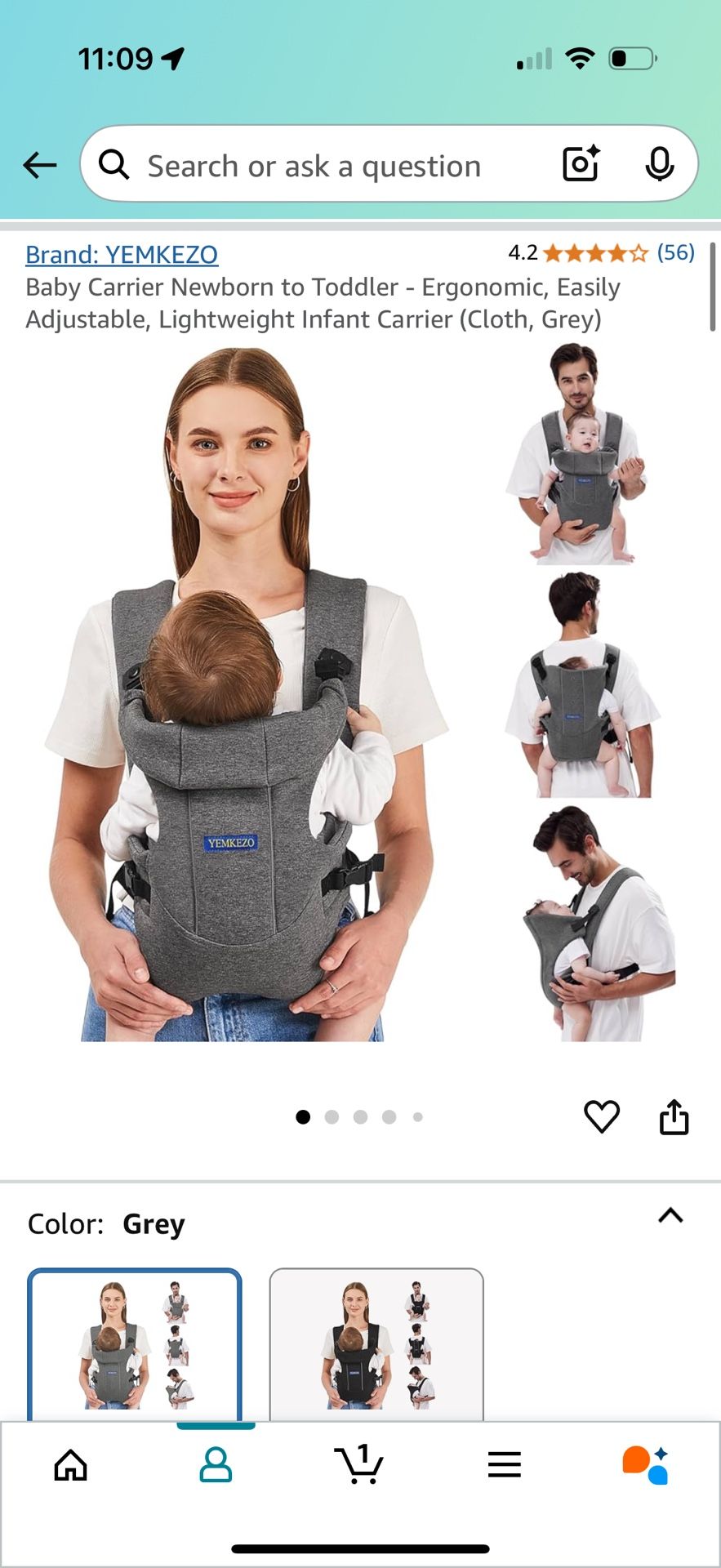 Baby Carrier Newborn to Toddler - Ergonomic, Easily Adjustable, Lightweight Infant Carrier (Cloth, Grey)