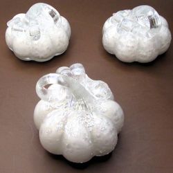 Handblown White Glass Pumpkins with Clear, Textured Stems – Lot of 3