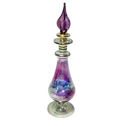 Vintage Egyptian Perfume Bottle with Dauber Hand Blown Glass 6" Tall Purple