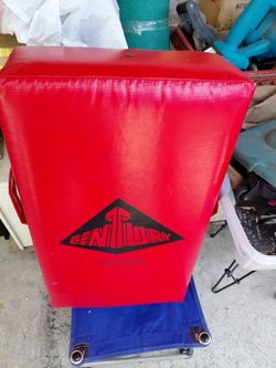 M a martial arts , punching bag with boxing gloves