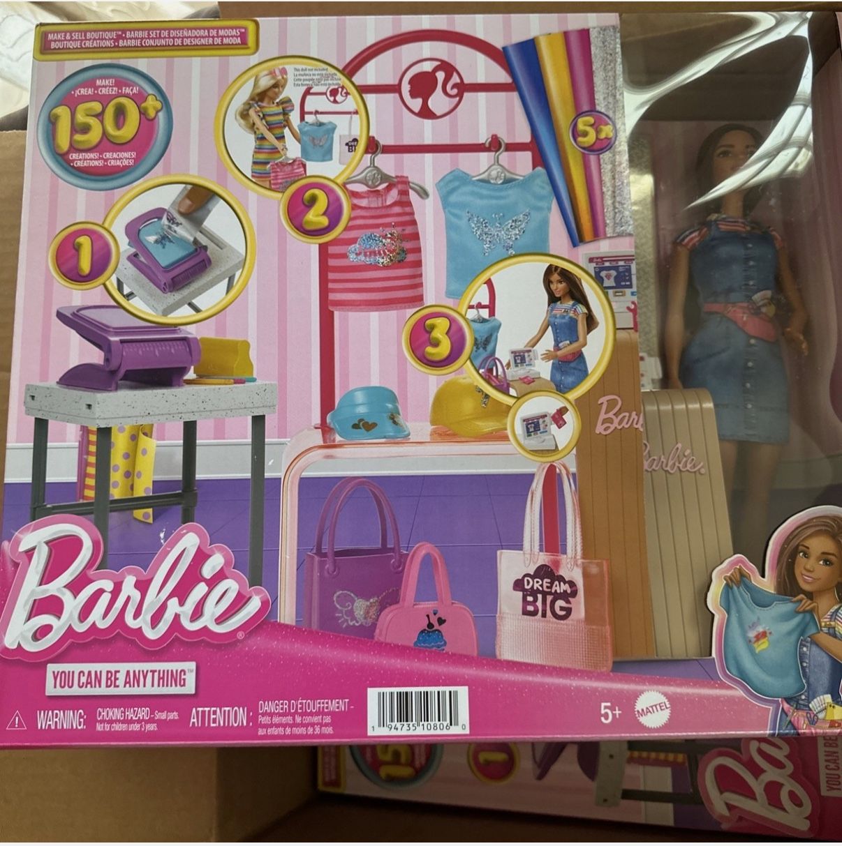 Barbie Make & Sell Boutique Playset With Brunette Doll, Foil Design Tools, Clothes & Accessories