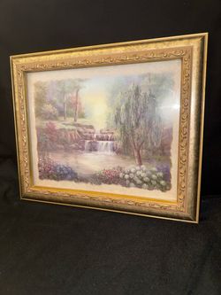 Vintage Vivian Flasch "Hidden Waterfall II" Framed Art Print 12x10 Ornate Gold