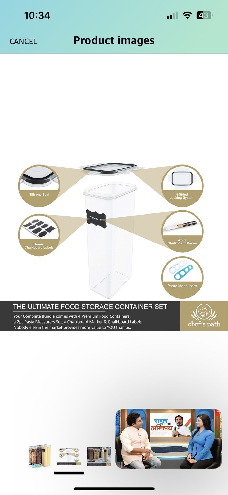 Chef's Path Airtight Food Storage Containers (Set of 4, 2.8L)