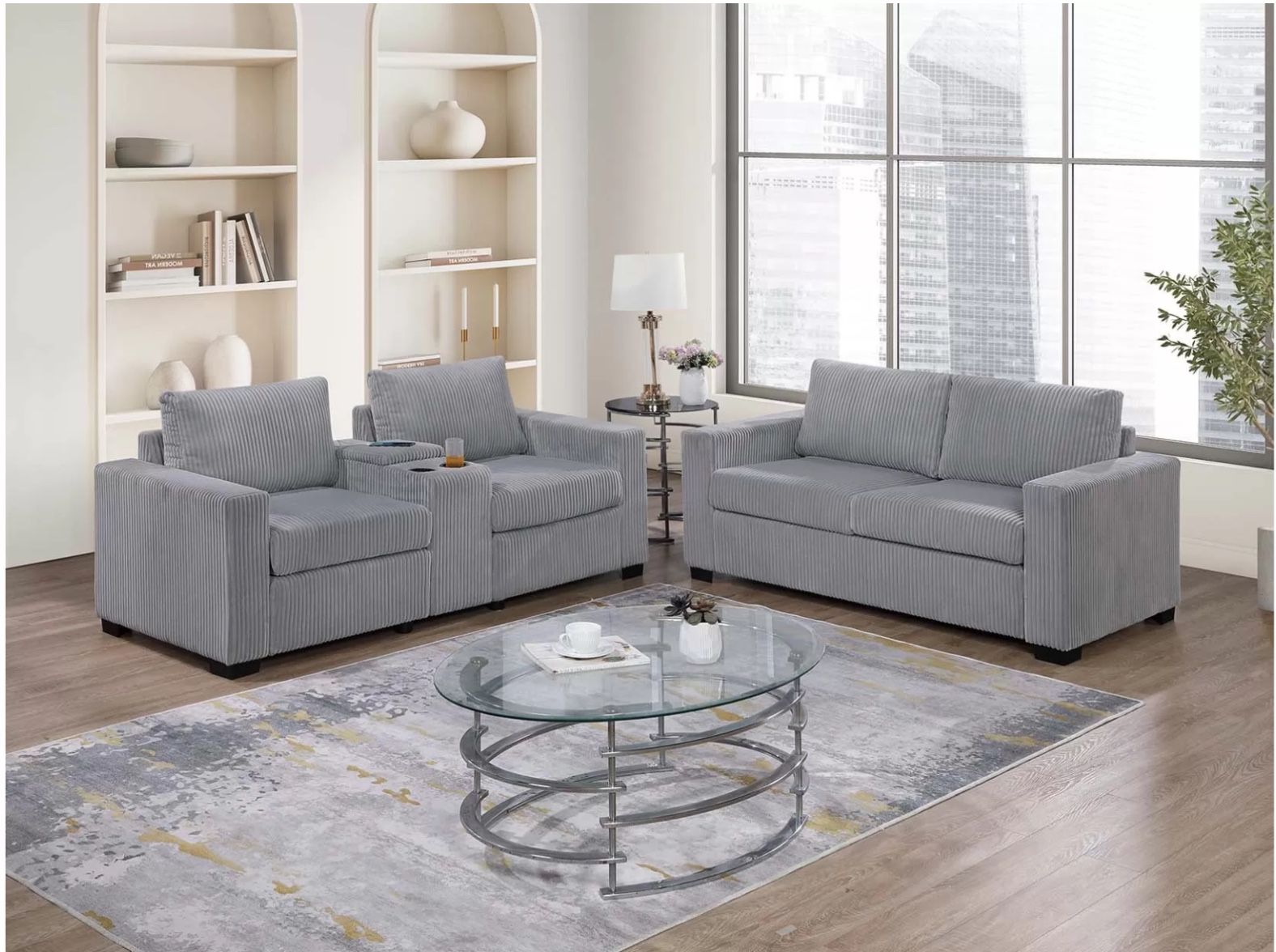 2-Piece Sofa Set Sofa + Loveseat + Cup Holders + Console + Charging Station