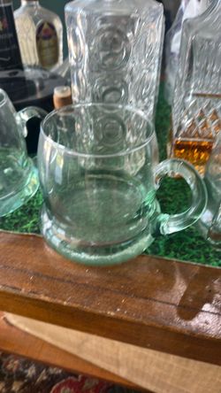 4 Beer Mugs - Glass green tint