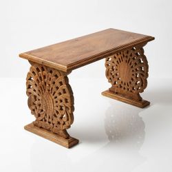 Carved Hardwood Console Table with Openwork Peacock Pedestal Supports in the Indo-Portuguese / Anglo-Indian Taste