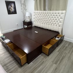 King Size Solid wood bed frame with drawers