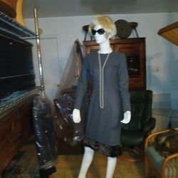 Vintage  1950s/60s Custom Sheath Dress   -fur  trim hem  - metal zippers  XS