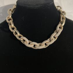 Vintage Gold Tone Cuban Links with Rhinestones Choker Necklace