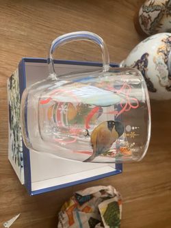 New Double Wall Glass Coffee Mug 12oz – Holiday Bird Design