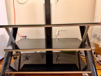3-Tier Glass & Metal TV Stand – Fits TVs up to 60"+