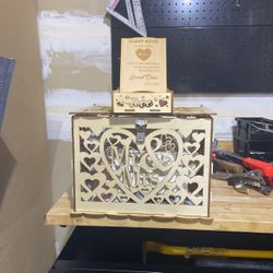 Lasercut Wood Card Box And Guest Book Hearts