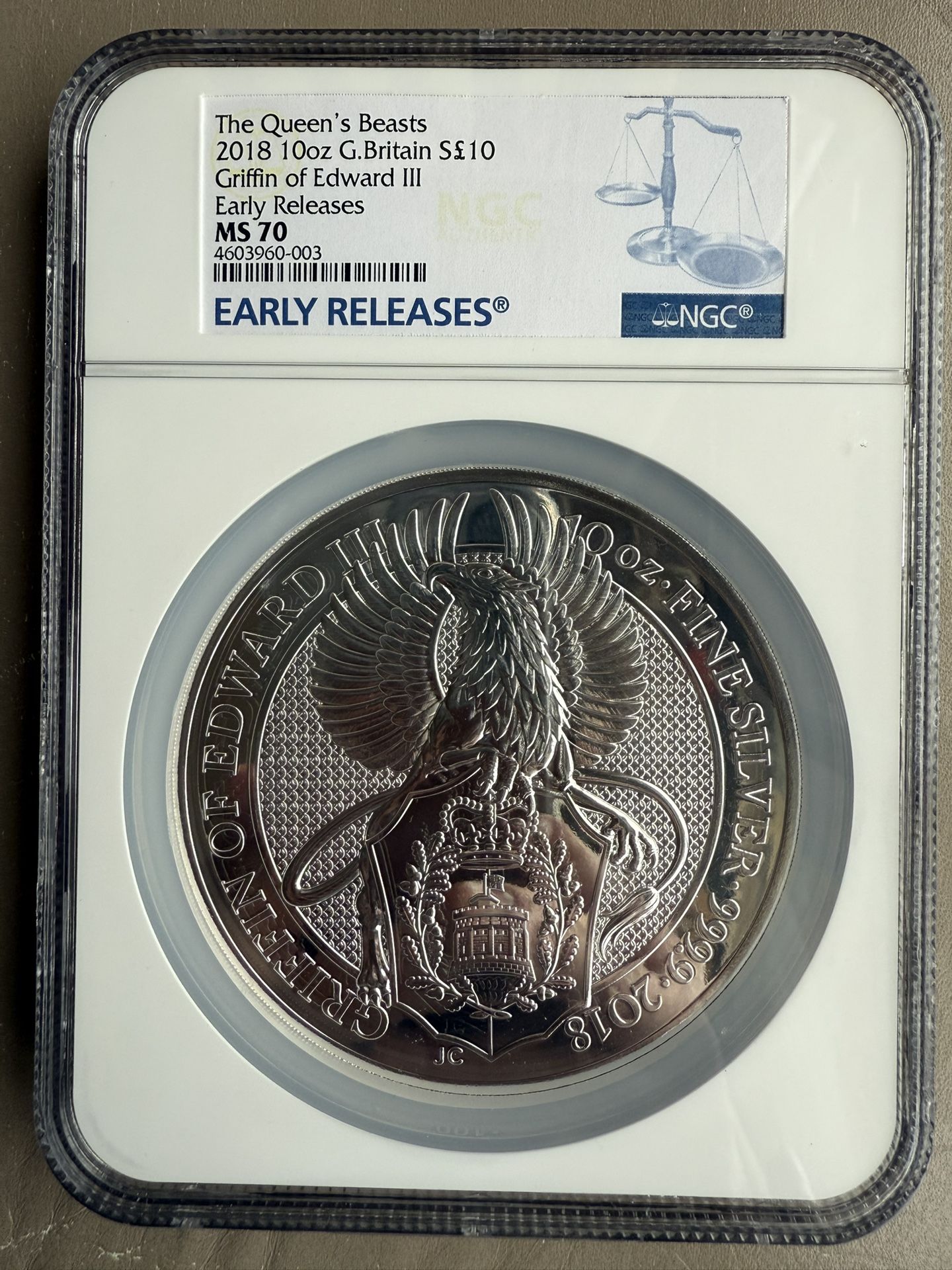 NGC MS70 The Queen’s Beast 2018 10oz Griffin Of Edward III SILVER COIN 