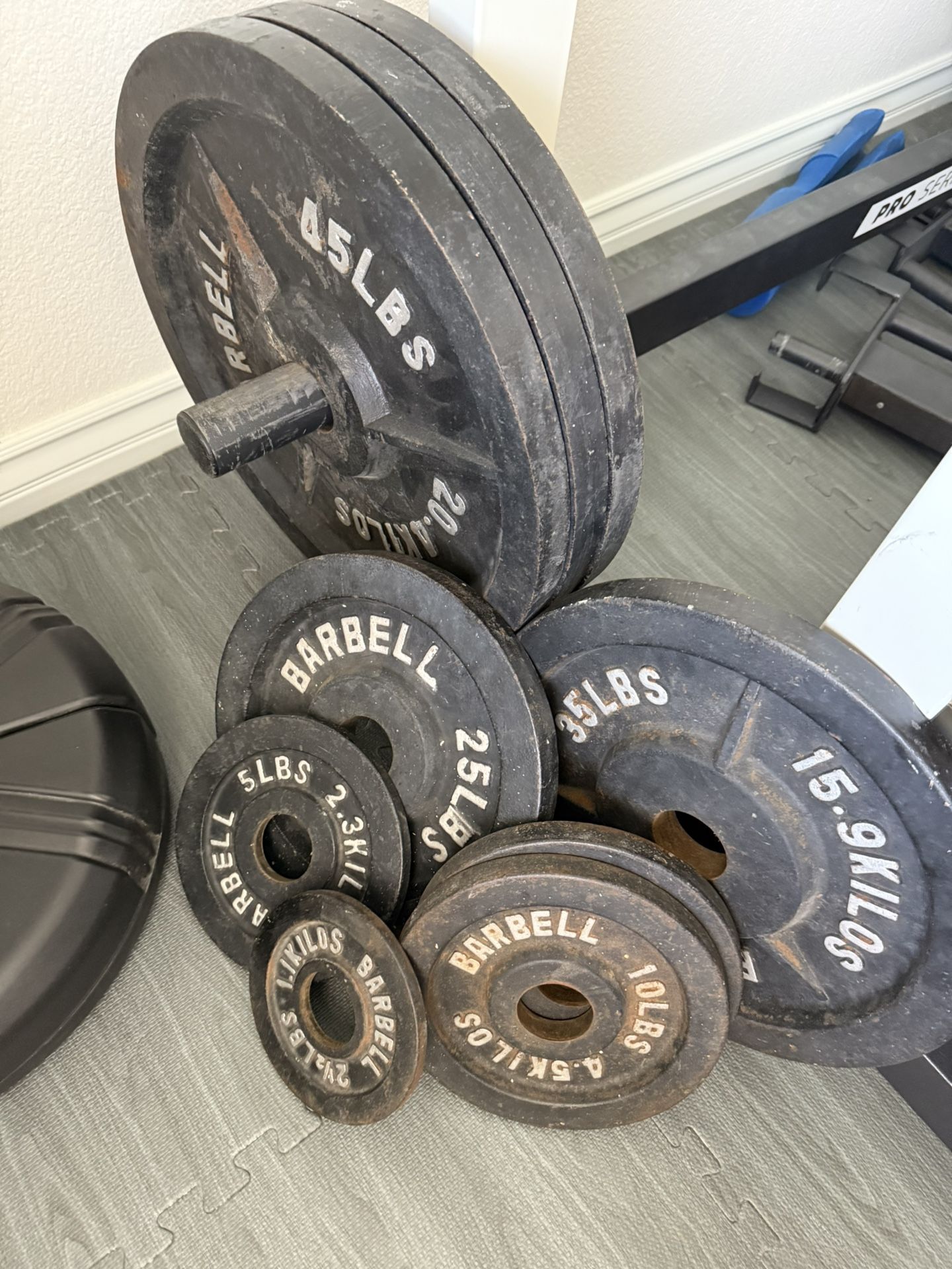 Olympic Weight Plates, Weight Tree, Barbells