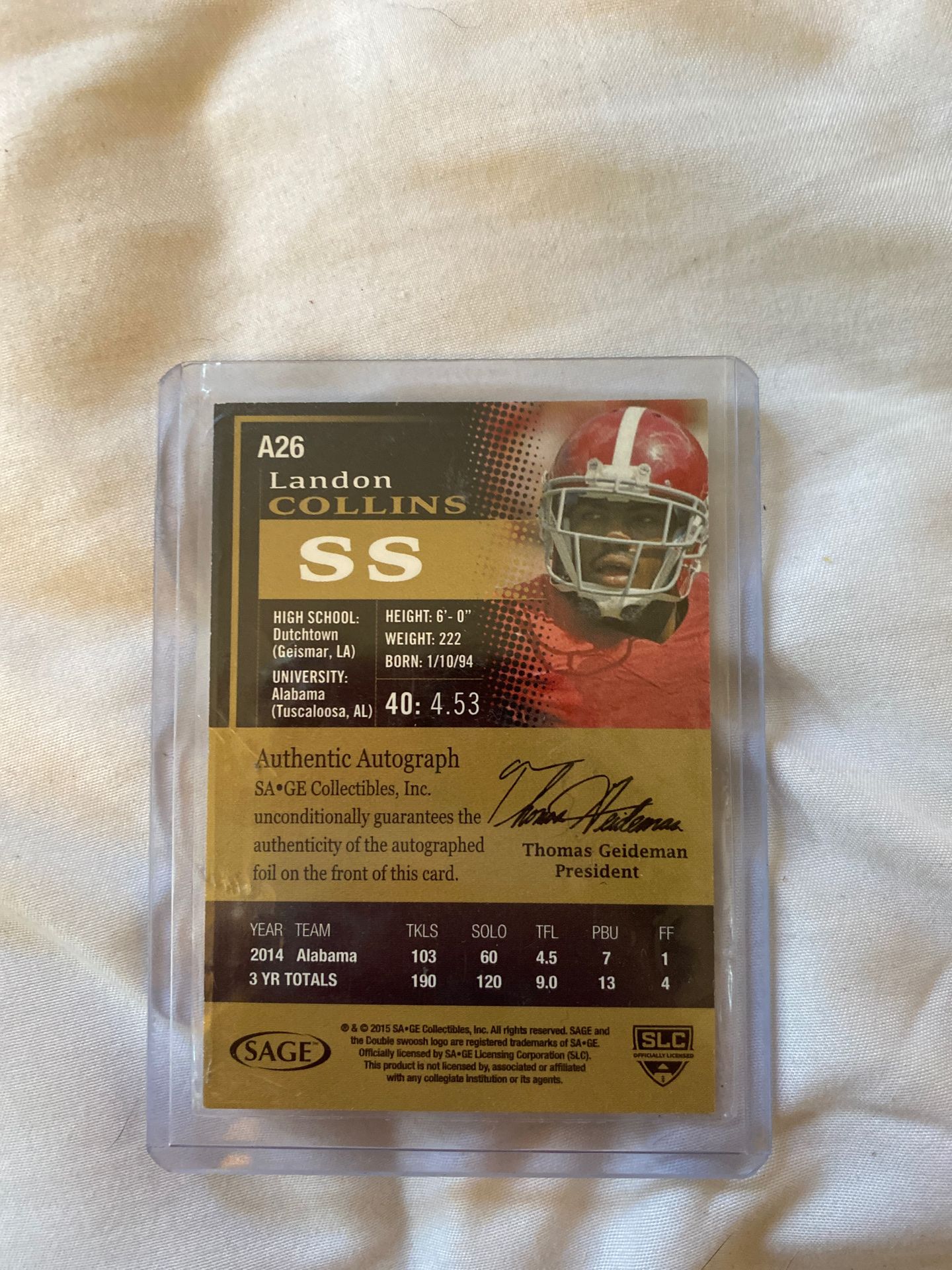 Landon collins autographed card 150/250