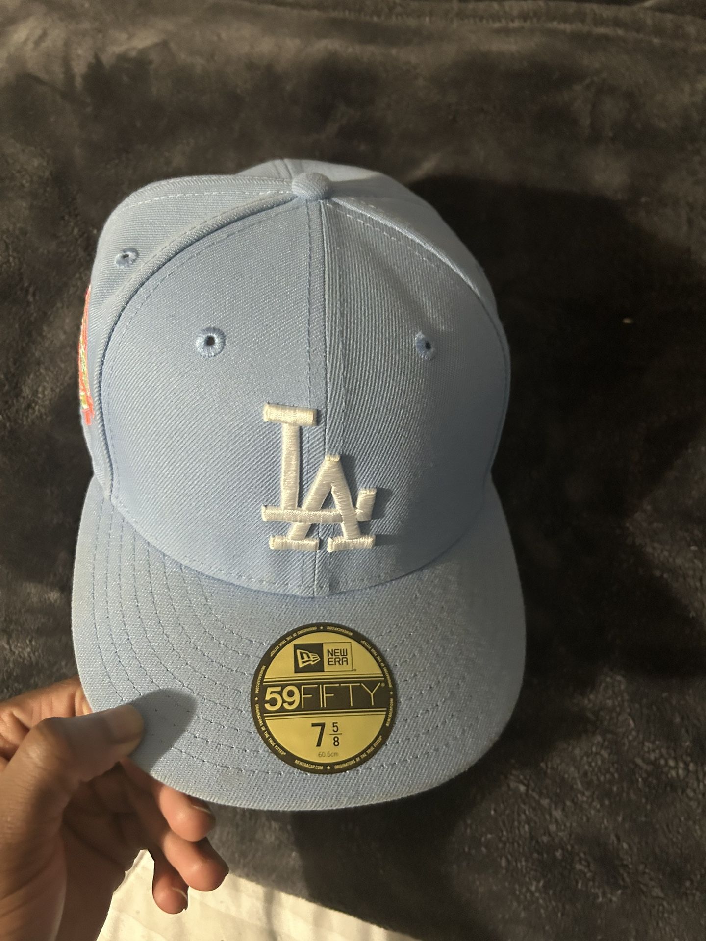 Baby Blue LA Hat With Pink Brim
