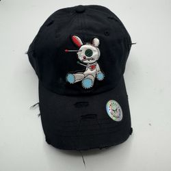 MUKA Black Voodoo Bunny Embroidered Distressed Baseball Cap Goth Y2K Dad Hat