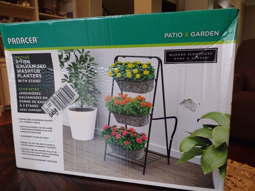 3-Tier Galvanized Vertical Gardner Planters With Stand From Morden Farm House