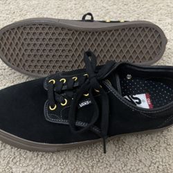 Vans Era Pro Black Gold Suede Men’s 10 — Gum Waffle Sole — Excellent Condition